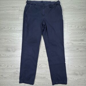 Brooks Brothers Women's Pants Red Fleece Navy Blue 10 Chino Stretch Button Tabs